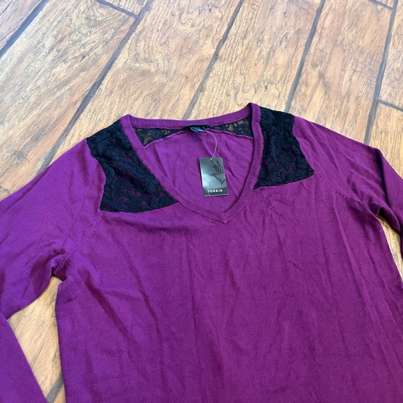 Torrid sweater womens size 1x purple lace details lightweight soft NWT luxury - Picture 4 of 11